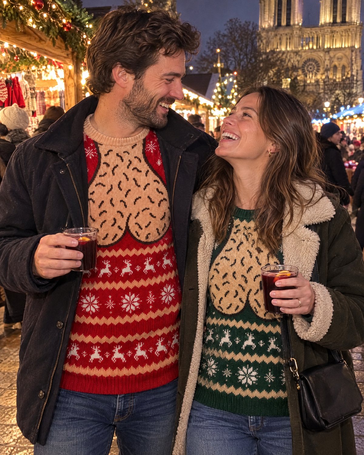 Un couple en pulls Rigobols assortis